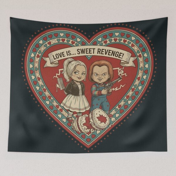 Item preview, Love is Sweet Revenge - Chucky & Tiffany Valentine designed and sold by Art's Diner.