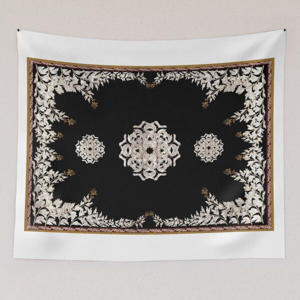 Item preview, Elegant black Persian rug pattern featuring intricate traditional floral and arabesque motifs designed and sold by Line-Aura.