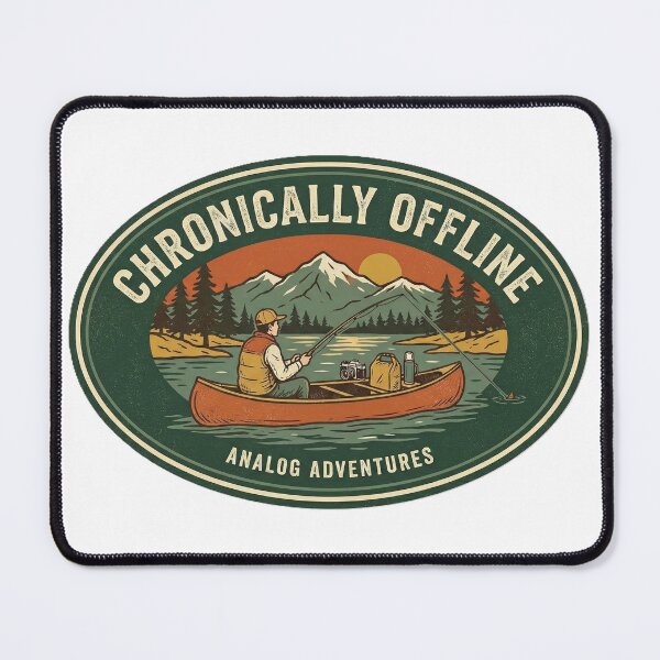Item preview, Chronically Offline Fishing Badge – Analog Adventures Vintage Patch designed and sold by KERK Art and Design.