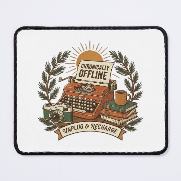 Item preview, Chronically Offline Vintage Typewriter – Unplug & Recharge Retro Design designed and sold by KERK Art and Design.