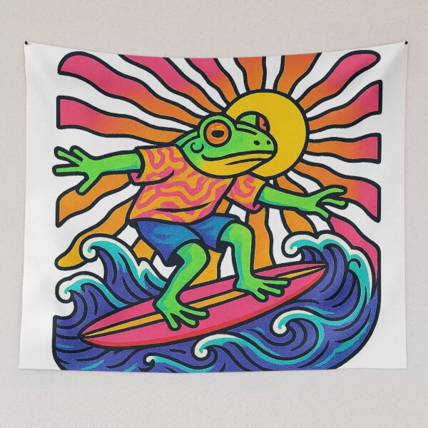 Item preview, Psychedelic Surfing Frog Under Sunset designed and sold by chromatalove.