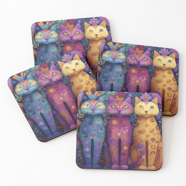 Item preview, Vibrant Trio of Whimsical Patterned Cats designed and sold by Daisy Doodles.