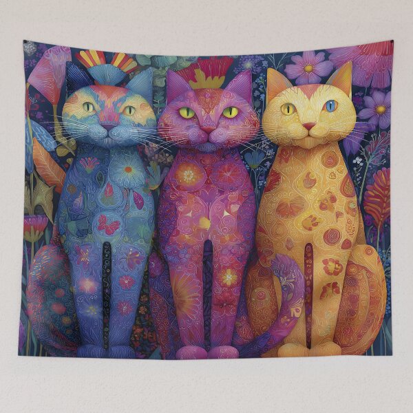 Item preview, Vibrant Trio of Whimsical Patterned Cats designed and sold by Daisy Doodles.