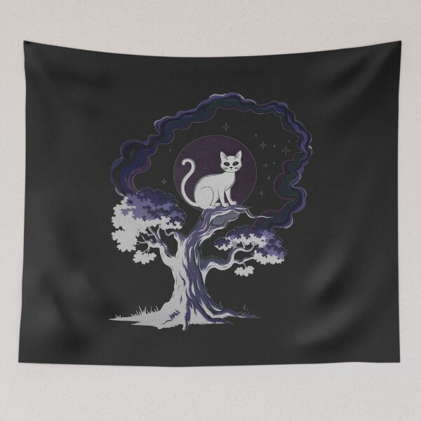 Item preview, Ethereal Goth Cat – Moonlit Purple Anime Kitty and Mystic Tree designed and sold by AldenTees.