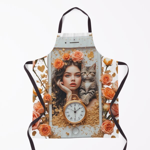 Item preview, Woman and Kitten with Clock Floral Frame designed and sold by newvisionart191.
