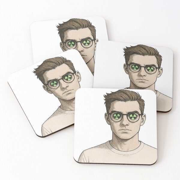 Item preview, Young man with glasses and radiation trefoil reflections on black designed and sold by Creative88Art.