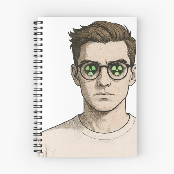 Item preview, Young man with glasses and radiation trefoil reflections on black designed and sold by Creative88Art.