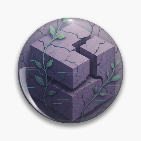 Item preview, Coin emblem with cracked stone cube, vines, and digital glitch accents designed and sold by Creative88Art.