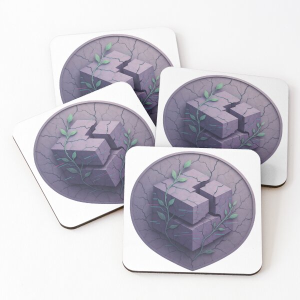 Item preview, Coin emblem with cracked stone cube, vines, and digital glitch accents designed and sold by Creative88Art.