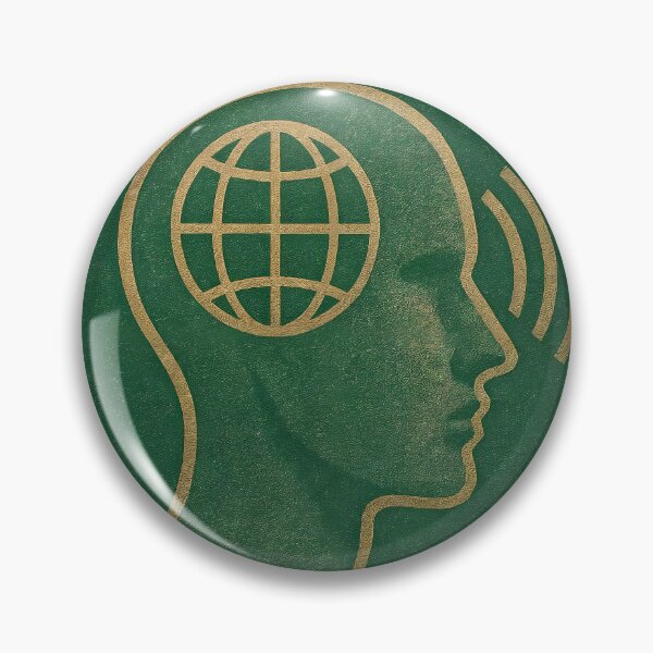 Item preview, Gold line coin emblem with profile, globe grid, and signal waves designed and sold by Creative88Art.