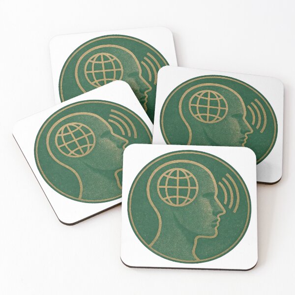 Item preview, Gold line coin emblem with profile, globe grid, and signal waves designed and sold by Creative88Art.