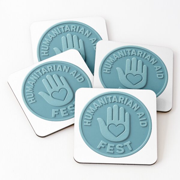 Item preview, Teal coin emblem with Humanitarian Aid Fest and heart hand icon designed and sold by Creative88Art.