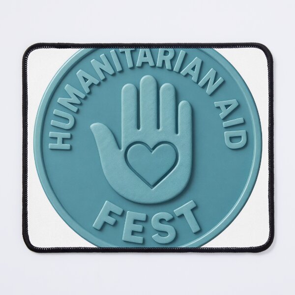 Item preview, Teal coin emblem with Humanitarian Aid Fest and heart hand icon designed and sold by Creative88Art.
