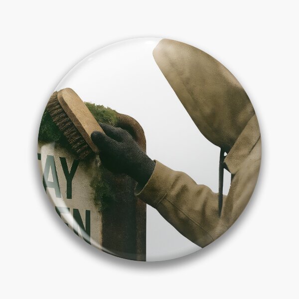 Item preview, Hooded figure scrubs moss from rusted sign reading STAY GREEN designed and sold by Creative88Art.