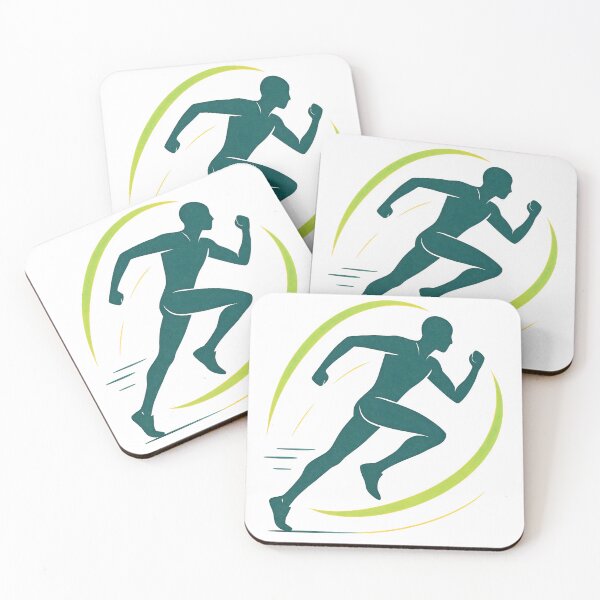 Item preview, Teal sprinter silhouette with lime arcs on black, motion and speed designed and sold by Creative88Art.