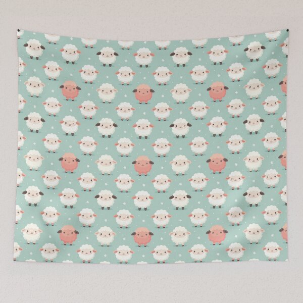 Item preview, Kawaii Lamb Seamless Pattern – Cute Sheep & Daisies on Mint designed and sold by CreativeGarage.