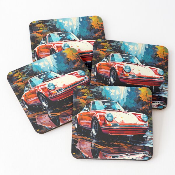 Item preview, Classic Red Sports Car Parked On Wet Autumn Forest Road designed and sold by RevUpDesign.