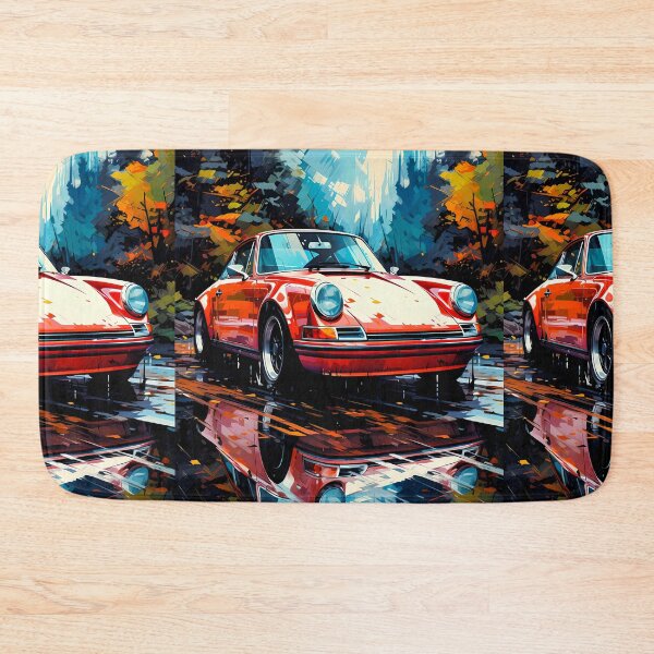 Item preview, Classic Red Sports Car Parked On Wet Autumn Forest Road designed and sold by RevUpDesign.