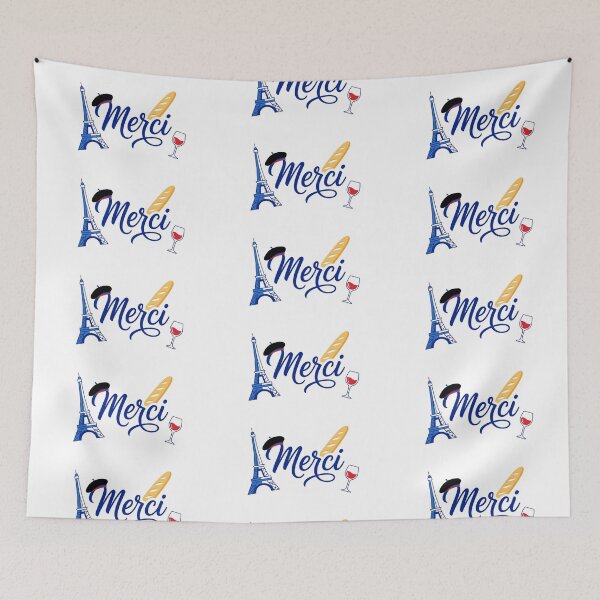 Item preview, Merci Paris – French Aesthetic Illustration with Eiffel Tower, Wine & Baguette designed and sold by Mirosi-S.