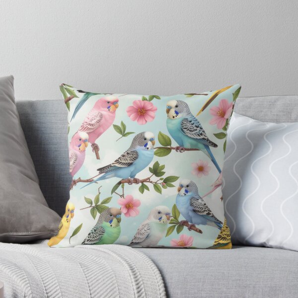 Item preview, Pastel Budgie Seamless Pattern – Cute Parakeets & Blossoms designed and sold by CreativeGarage.