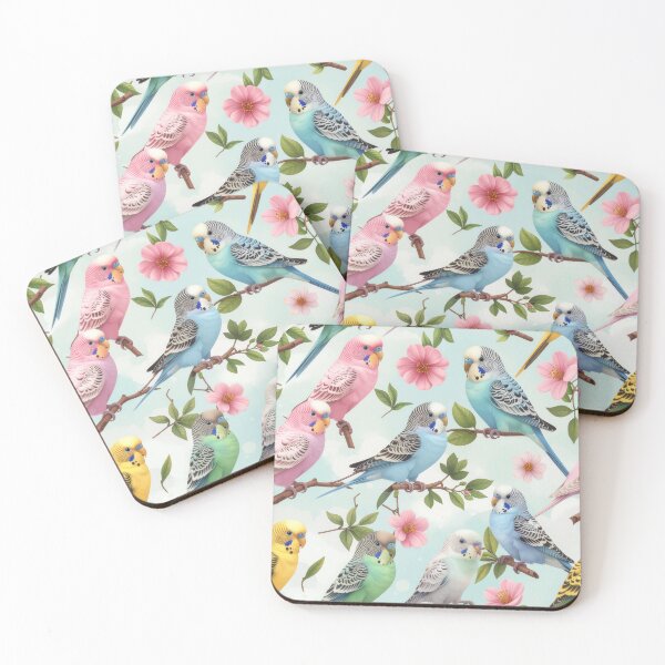 Item preview, Pastel Budgie Seamless Pattern – Cute Parakeets & Blossoms designed and sold by Blinkwater Designs.