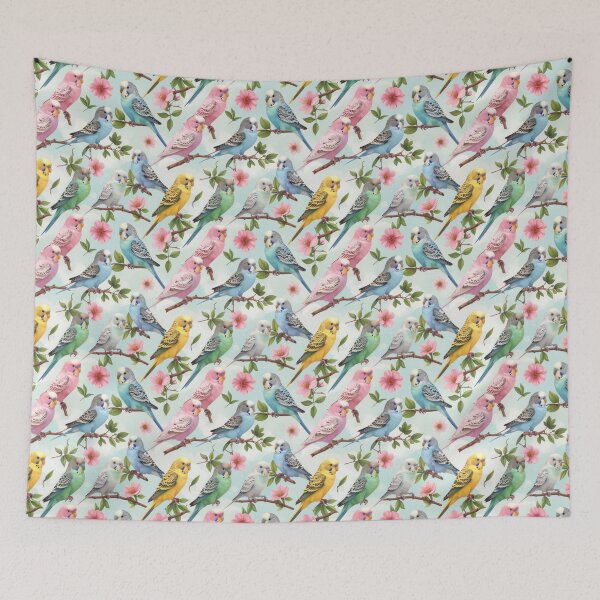 Item preview, Pastel Budgie Seamless Pattern – Cute Parakeets & Blossoms designed and sold by Blinkwater Designs.