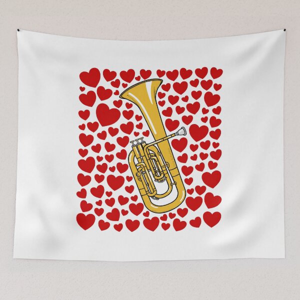 Item preview, Tenor Horn With Hearts, Valentines Brass Musician Wedding designed and sold by doodlerob.