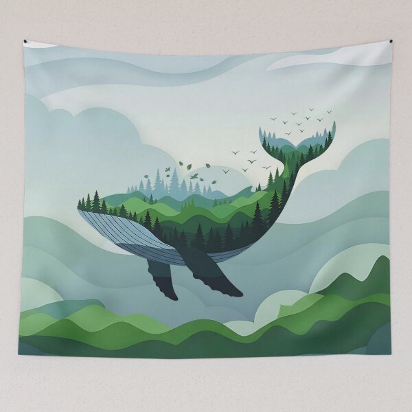 Item preview, Floating Forest Whale Double Exposure Art designed and sold by DesignedByMarty.