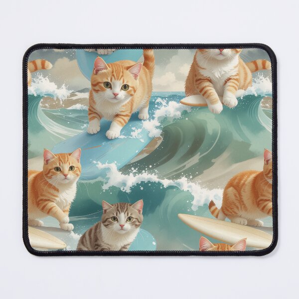 Item preview, Surfing Cats Seamless Pattern – Kittens on Surfboards in Ocean Waves designed and sold by Blinkwater Designs.