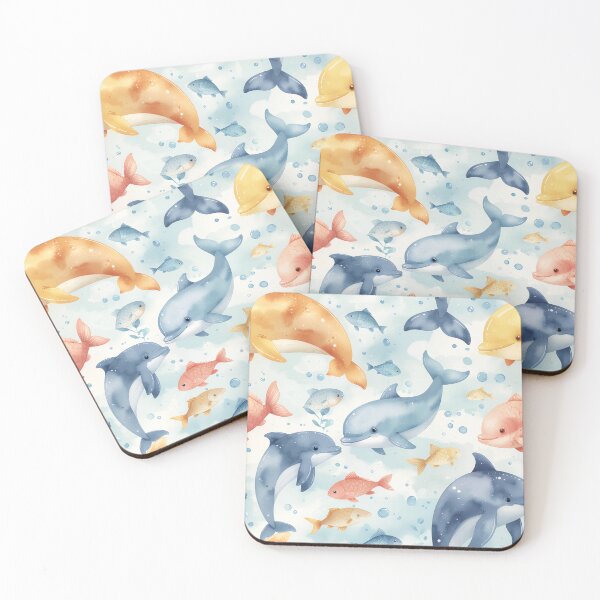 Item preview, Cute Dolphin & Fish Seamless Pattern – Watercolor Ocean Bubbles designed and sold by CreativeGarage.