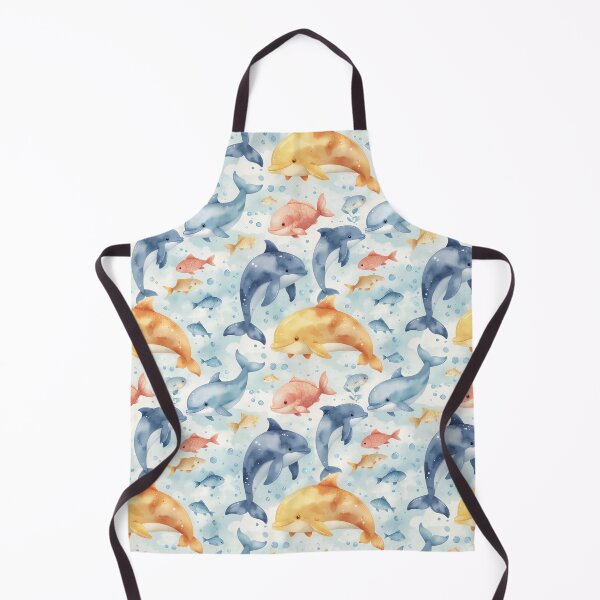 Item preview, Cute Dolphin & Fish Seamless Pattern – Watercolor Ocean Bubbles designed and sold by CreativeGarage.