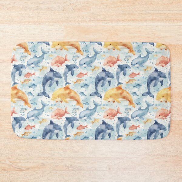 Item preview, Cute Dolphin & Fish Seamless Pattern – Watercolor Ocean Bubbles designed and sold by CreativeGarage.