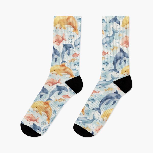 Item preview, Cute Dolphin & Fish Seamless Pattern – Watercolor Ocean Bubbles designed and sold by CreativeGarage.