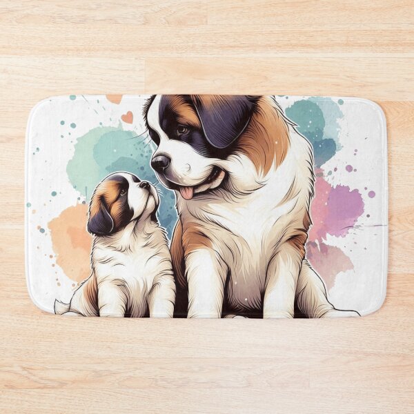 Item preview, Saint Bernard Mom and Puppy Watercolor Hearts designed and sold by BigBlueArt.