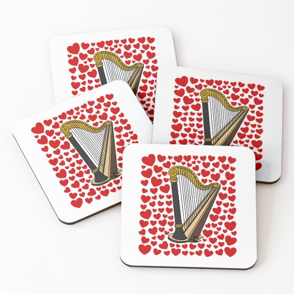 Item preview, Harp With Hearts, Valentines Harpist Musician Wedding designed and sold by doodlerob.