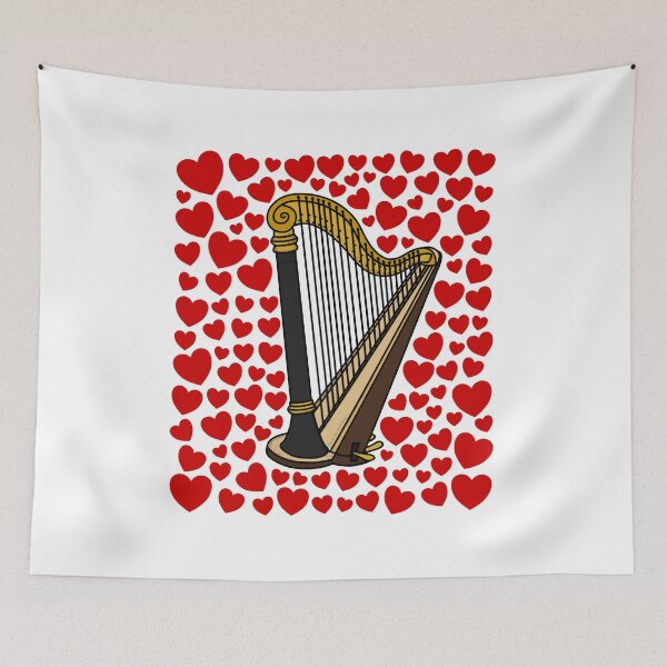 Item preview, Harp With Hearts, Valentines Harpist Musician Wedding designed and sold by doodlerob.