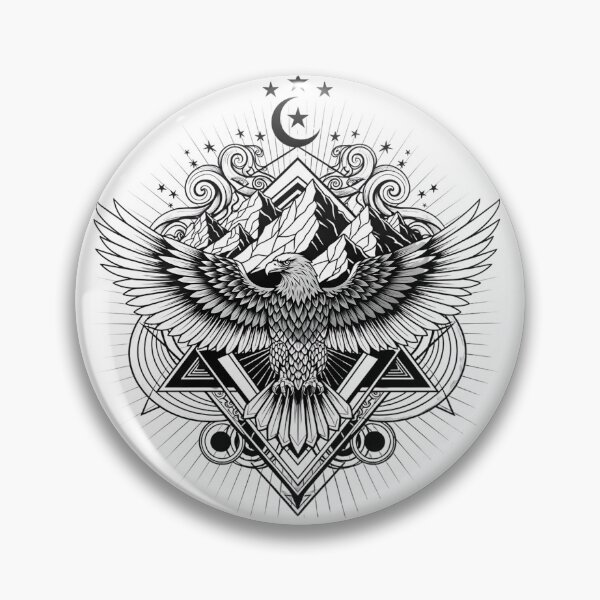 Item preview, Geometric Eagle Tattoo - Mystical Mountain & Moon Line Art designed and sold by Latikshop.