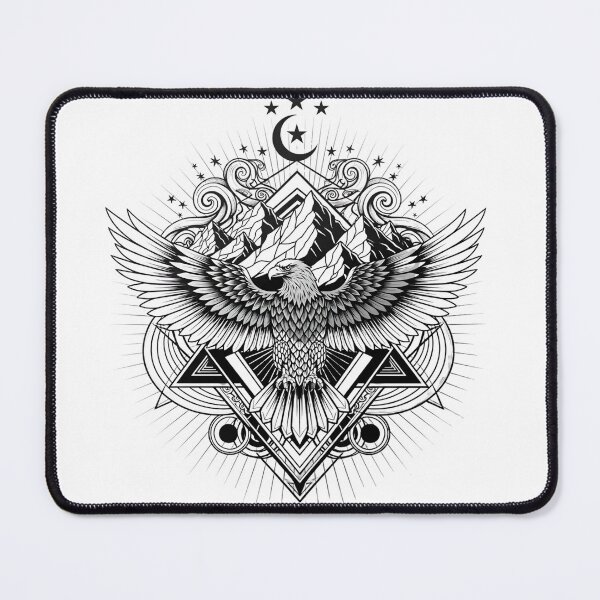 Item preview, Geometric Eagle Tattoo - Mystical Mountain & Moon Line Art designed and sold by Latikshop.