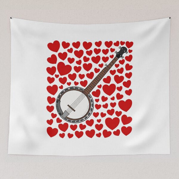 Item preview, Banjo With Hearts, Valentines Banjoist Musician Wedding designed and sold by doodlerob.