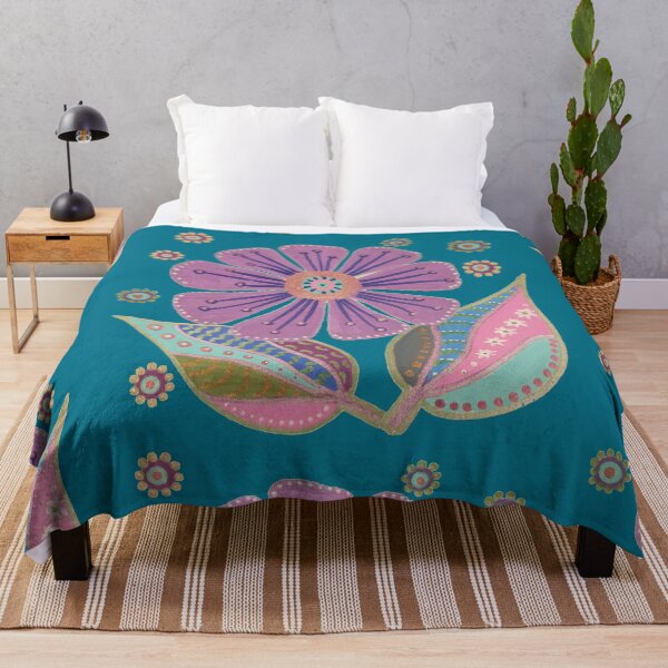Item preview, Abstract Clematis Flower and Leaves – Unique Hand-Drawn Artwork - teal designed and sold by FUNKARIUM.
