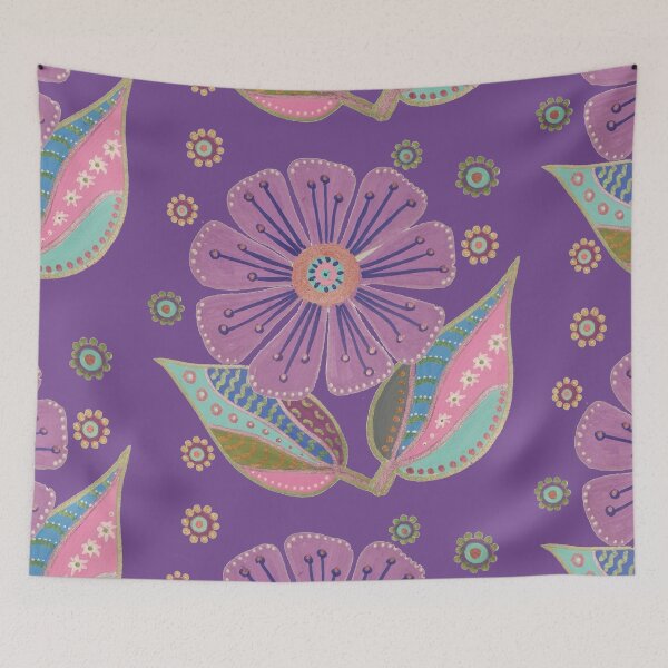 Item preview, Abstract Clematis Flower and Leaves – Unique Hand-Drawn Artwork - purple designed and sold by FUNKARIUM.