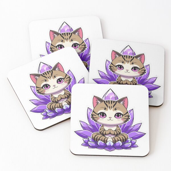 Item preview, Meditating Cat in Lotus Pose on a Purple Crystal Throne designed and sold by CosmicCutouts.