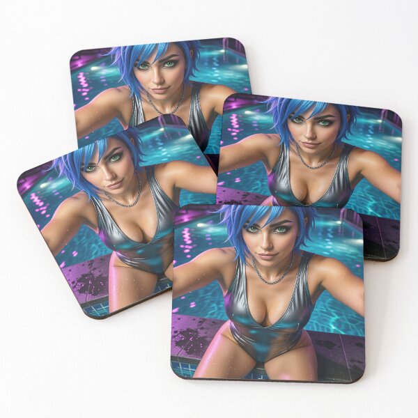 Item preview, Cipher poolside in metallic swimsuit at night designed and sold by CathryneDelamort.