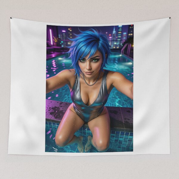 Item preview, Cipher poolside in metallic swimsuit at night designed and sold by CathryneDelamort.