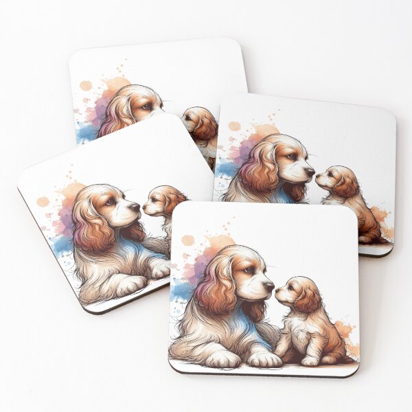Item preview, Cavalier King Charles Spaniel Mom Puppy Watercolor designed and sold by BigBlueArt.