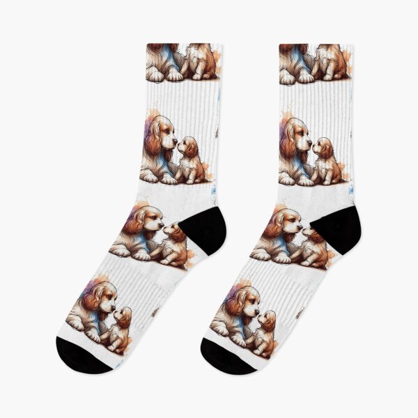 Item preview, Cavalier King Charles Spaniel Mom Puppy Watercolor designed and sold by BigBlueArt.