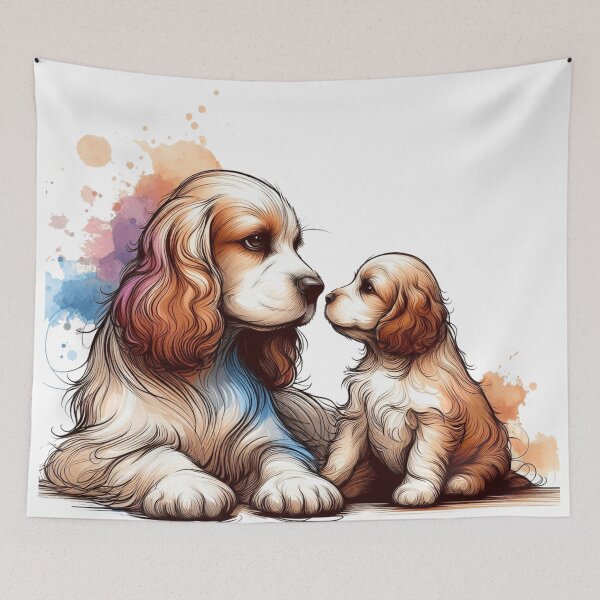 Item preview, Cavalier King Charles Spaniel Mom Puppy Watercolor designed and sold by BigBlueArt.