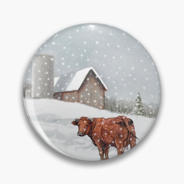 Item preview, Snowy Day on Farm with COW Stepping into Painting of Barn and Silo designed and sold by JoyfulWhimsy.