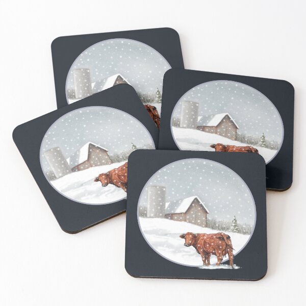 Item preview, Snowy Day on Farm with COW Stepping into Painting of Barn and Silo designed and sold by JoyfulWhimsy.