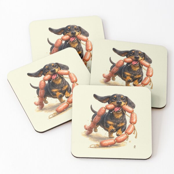 Item preview, Funny Dachshund Dog Stealing String of Sausages Art designed and sold by kornkobart.